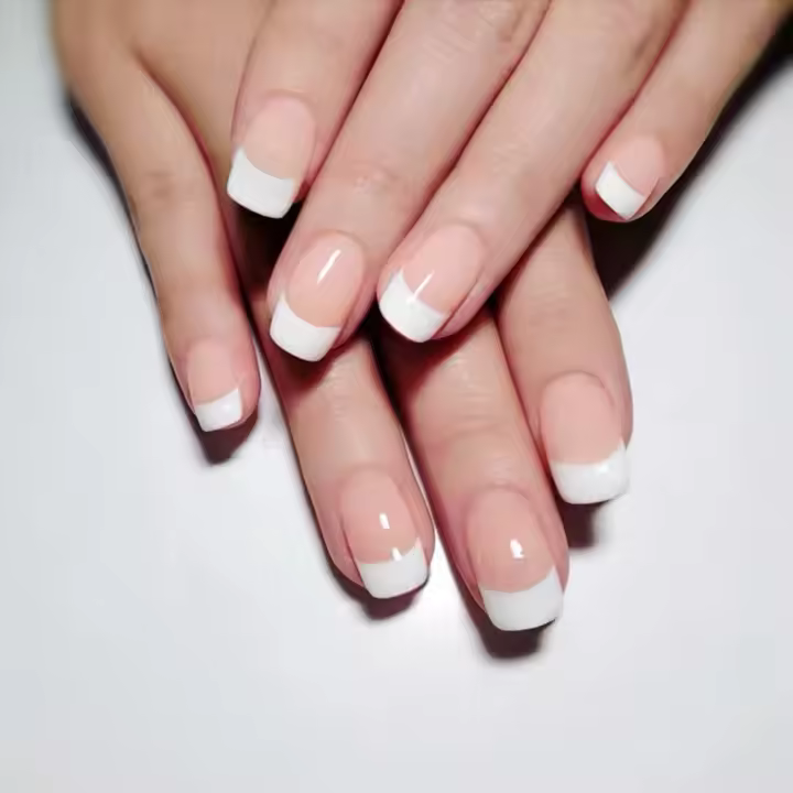 24 Pcs Uñas Postizas Redondas Medio Rosa Y Blanco Gloss Con Estrella Reutilizables Falsas Con Tabs De Gel Uñas De Plástico Para Dedos - 1