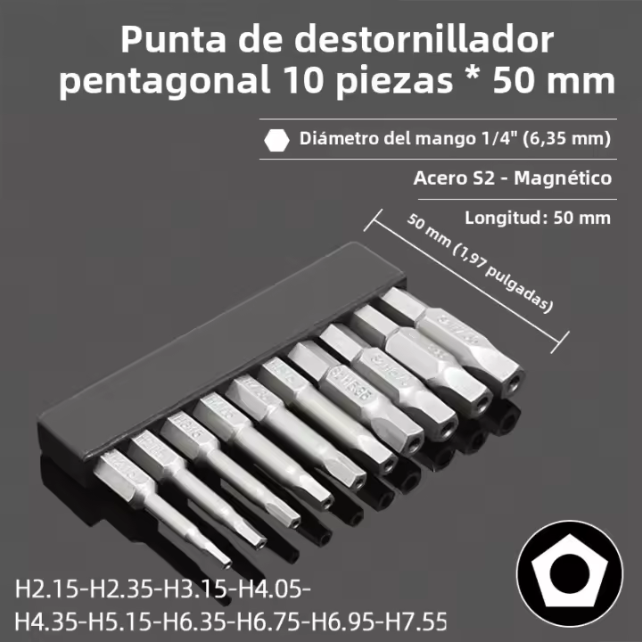 Juego De Puntas De Destornillador De Pentágono Con Agujero 1/4" Hexagonal Torx Magnético 50mm Acero S2 Herramientas Eléctricas Manuales - 1