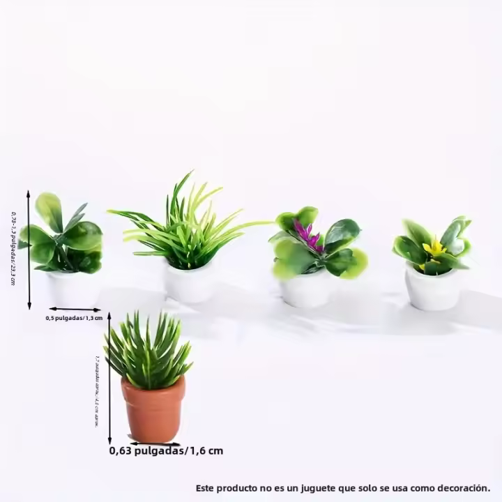 Juego De 5 Plantas Artificiales Mini En Macetas Pequeñas Falsas Flores Simulación Bonsái Decorativas Hierba Verde En Macetas Para M - 1