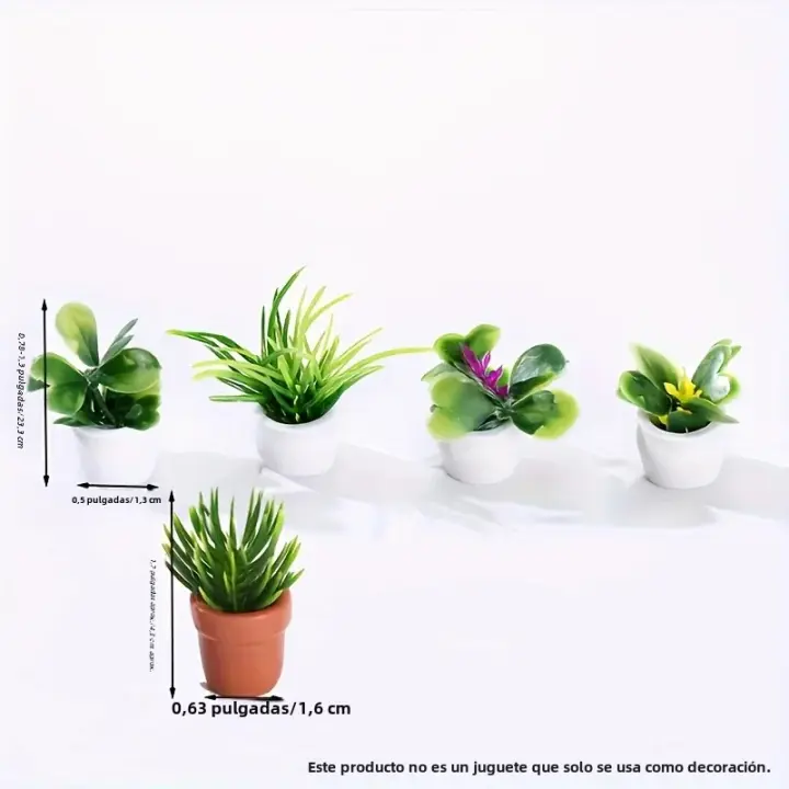Juego De 5 Plantas Artificiales Mini En Macetas Pequeñas Falsas Flores Simulación Bonsái Decorativas Hierba Verde En Macetas Para M - 1