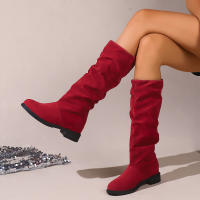 Botas De Media Caña Cómodas Para Mujer Con Punta Redonda, Slip-on, Tacón Medio, Plataforma, Upper De Tela, Suela De TPR, Diseño Clásico. - details 20