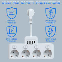 Enchufe Multicontacto EU Con 4 Salidas AC Y 3 USB Tipo C Protector Antisalpicaduras Multi Enchufe Para Oficina Hogar Viaje Color Blanco Negro - details 2