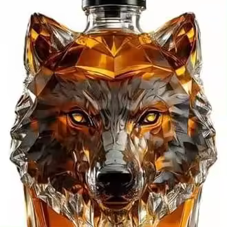 Escultura artística - Botella de whisky de 350 ml con forma de cabeza de lobo, decantador de whisky de cristal con forma de animal (2025), regalo coleccionable - 1