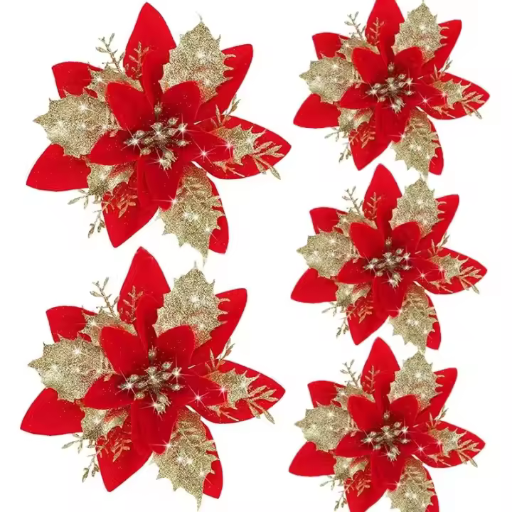 Decoraciones De Navidad 2024 Flores Plateadas Rosa Artificiales 14cm Adornos Para Árbol De Navidad Y Casa Accesorios De Año Nuevo - 1