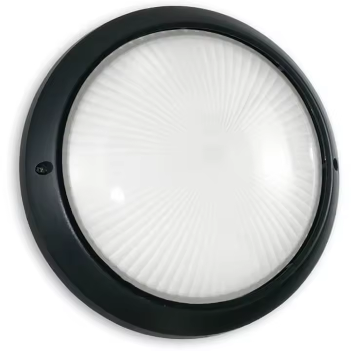 Simon Aplique Lámpara de aluminio circular para exteriores y jardines Plafón exterior Redondo Grande Negro Luminaria tipo Tortuga BD-9 50-64307 Max 100W 230V 50Hz E-27 IP-54 26cm diámetro 12cm alto - 1