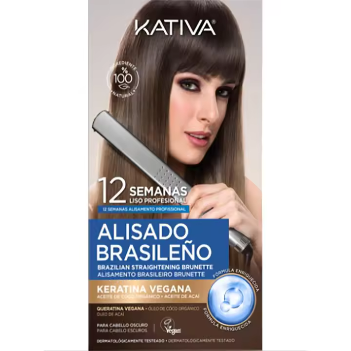 Kativa Kit Alisado Brasileño - Keratina Vegana - Para Cabello Oscuro - Tratamiento Alisado Profesional en casa - Hasta 12 Semanas de duración - Alisado Keratina - Keratina Vegetal - Sin formol - Fácil de aplicar. - 1