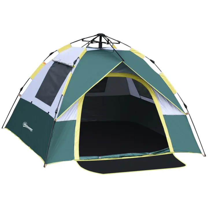 Outsunny Tienda de Campaña para 3 Personas Tienda Camping Plegable con 1 Puerta 3 Ventanas Bolsa de Transporte y Apertura Automática para Playa Parque 205x195x135 cm Verde - 1