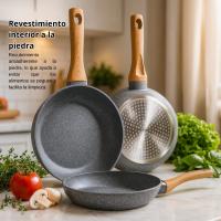 Set de 3 Sartenes de Aluminio Forjado 20/24/28 cm con Revestimiento Antiadherente de Mármol 3 Capas, Mango Ergonómico de Silicona, Aptas para Cocina de Inducción, Gas y Vitrocerámica - details 2