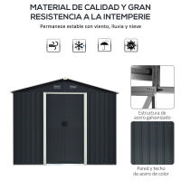Outsunny Caseta de Jardín de 3,6 m² 236x174x190 cm Cobertizo Exterior de Acero Galvanizado para Almacenar Herramientas con Puertas Correderas y 4 Ventanas para Terraza Patio - details 3