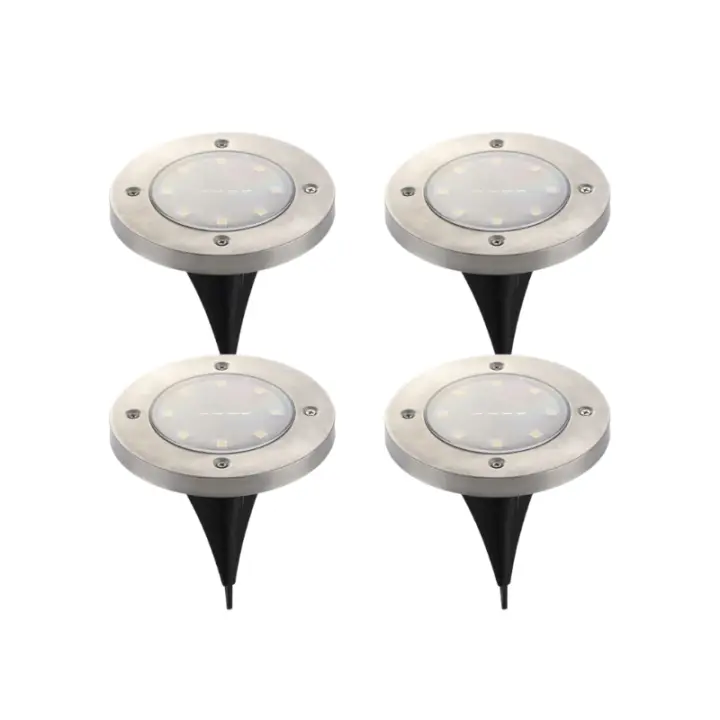 LILI HOME ☀️ Pack de 4 Apliques Solares de Suelo LED - Luz Blanca 🌿🏡 Diámetro: 12 cm | Altura: 14 cm 📍 Fácil instalación: Incluye un soporte con estaca para clavar en la tierra, ideal para jardines, caminos o senderos. - 1