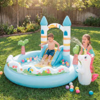 INTEX - Centro de juegos infantil hinchable con tobogán, 196x178x127 cm, castillo unicornio con rociador de agua, bolas de colores y anilla de juego, piscina - details 1