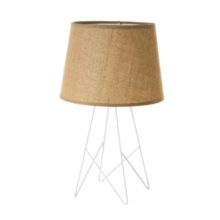 Lola Home Lámpara de mesa trípode de lino y metal blanca de Ø 23x38 cm - 1