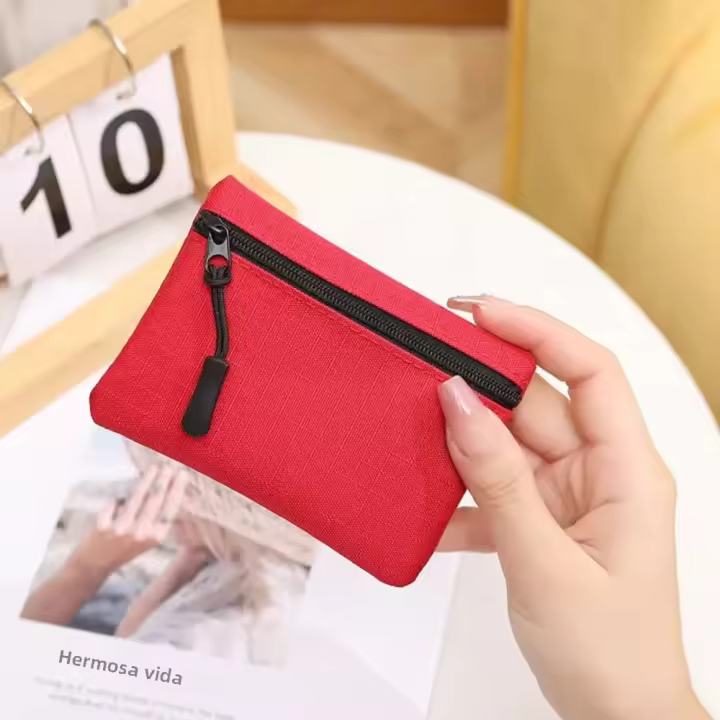 Bolsa De Monedas Mini De Tela Algodón Para Hombres Y Mujeres Cierre De Cremallera Estilo Casual Color Sólido Bolsa De Almacenamiento Para Niños - 1