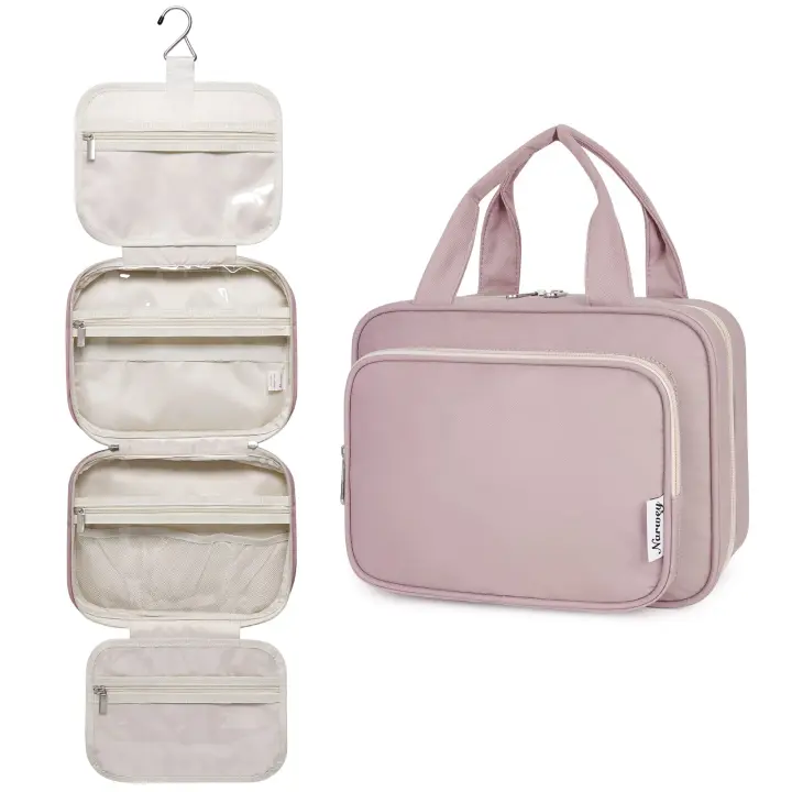 Neceser de viaje colgante para mujer, organizador de accesorios de maquillaje, color rosa empolvado - Tamaño mediano - 1