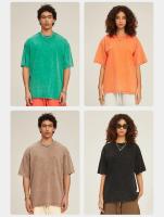 Camiseta Estilo Retro Americano Pesada De Color Sólido Para Hombres Y Mujeres Manga Corta Verano Moda De Calle Antiguo Talla Grande Ropa Lavada - details 8