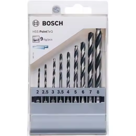 Bosch Professional Set de brocas hexagonales PointTeQ de 9 unidades ( Ø: 2-8 mm, vástago hexagonal ¼", accesorio para taladros de batería y taladros) - 1