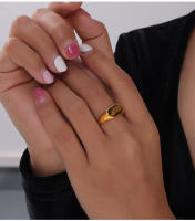 2025 Nuevo Anillo de Lujo de Acero Inoxidable Ojo de Tigre Natural Ovalado de Joyería Vintage para Mujer Regalo Anillo de Acero Chapado en Oro que no se empaña - details 3