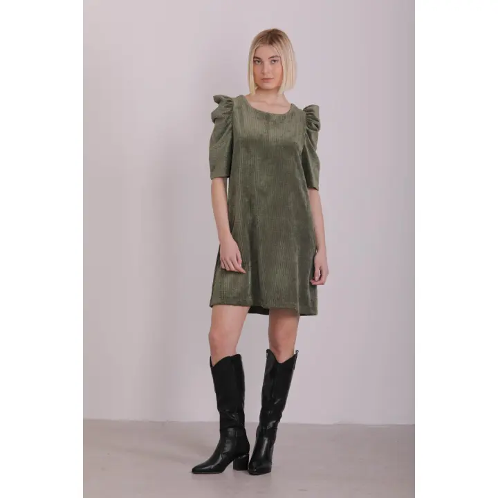 Vestido corto Mimi-Mua+Firenze efecto pana con manga abullonada - Elegante y cómodo vestido corto de pana con manga abullonada de la marca Mimi-Mua+Firenze. ¡Ideal para lucir a la moda! - 1