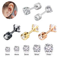 Pendiente De Acero Inoxidable Doble Cristal Circonia Estilo Coreano Para Mujer Pendiente De Cierre De Tornillo Joyería Corporal Antialérgica - details 0