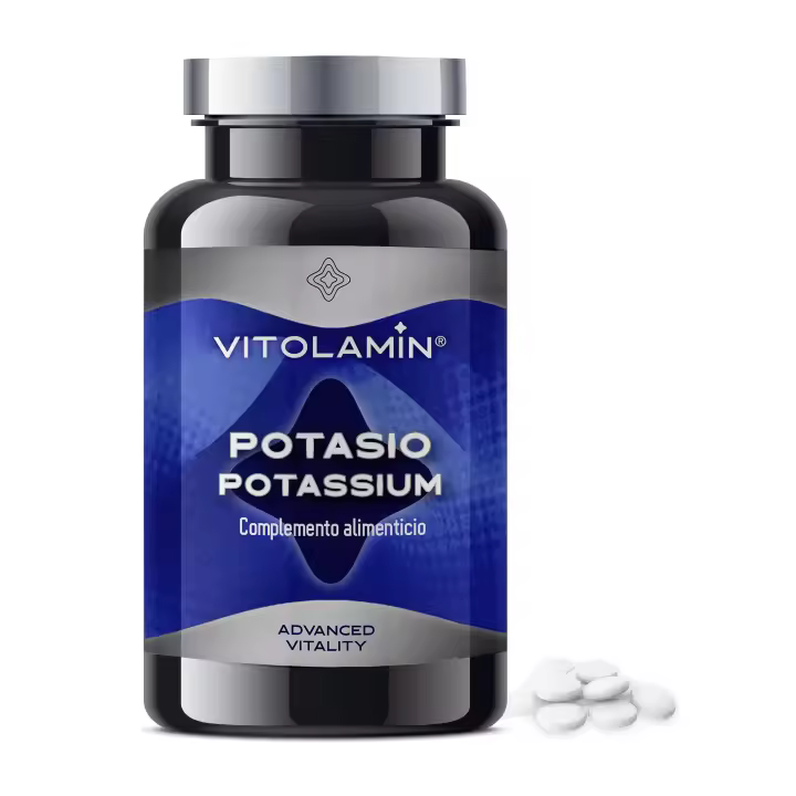 Vit Ol Amin POTASIO 180 Сomprimidos Vegetarianos  Potasio puro de alta potencia 379 mg  Contribuye a la función muscular normal y mejora la calidad de trabajo de los músculos, es un mineral ideal para deportistas. Sin gluten, sin lactosa, Vegano. - 1