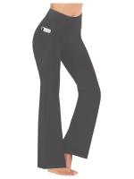 MOV Pantalones De Yoga Para Mujer Con Bolsillos Cintura Alta Flared Leg Tummy Tuck FitneCasualandex Polyester Ponte-de-Roma - details 3