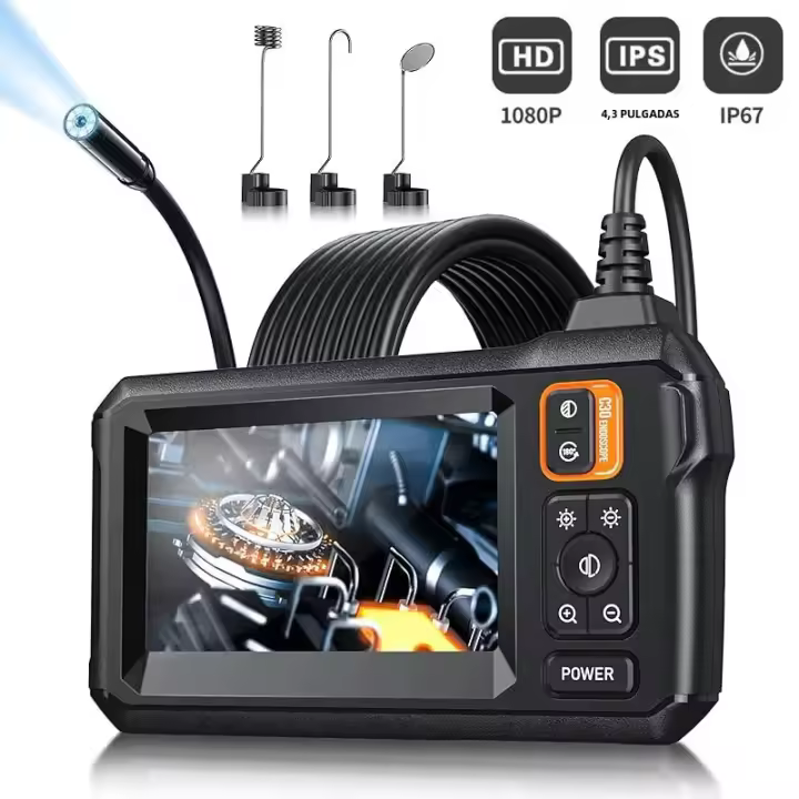 Cámara De Endoscopia Industrial INSKAM 1080P Pantalla IPS De 4.3 Pulgadas Lente Única IP67 Impermeable Con 8 LEDs Para Inspección De Tubos Y Coches - 1
