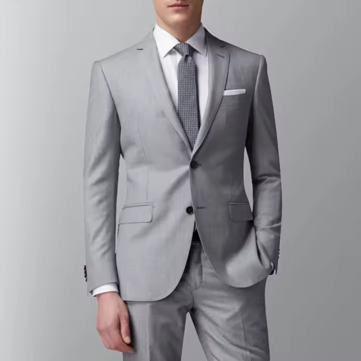 Traje De Negocios Para Hombre Gris Claro Ajustado 2 Piezas Con Chaqueta Y Pantalones Vestido De Cena Para Novio - 1