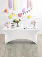 Mantel Rectangular De Poliéster Blanco/ Negro Alta Elasticidad Para Bodas Fiestas Masajes Hotel Cumpleaños Cubierta De Mesa - details 0