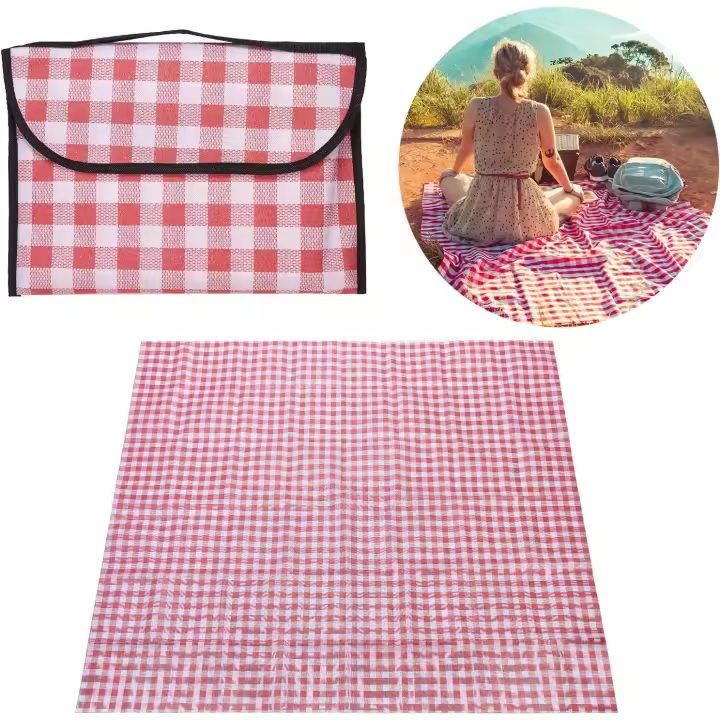 Manta de picnic plegable, impermeable y resistente a la arena, práctica y práctica, ideal para playa, camping, senderismo, viajes y picnic (roja, 150 x 180 cm). - 1