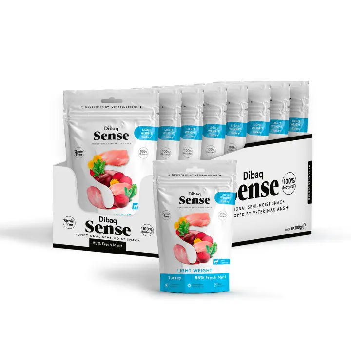 Dibaq Sense Dog, Snack para perros, grain free, light weight, monoproteico, pavo sin cereal, pack 3 uds x 100 gr - 1