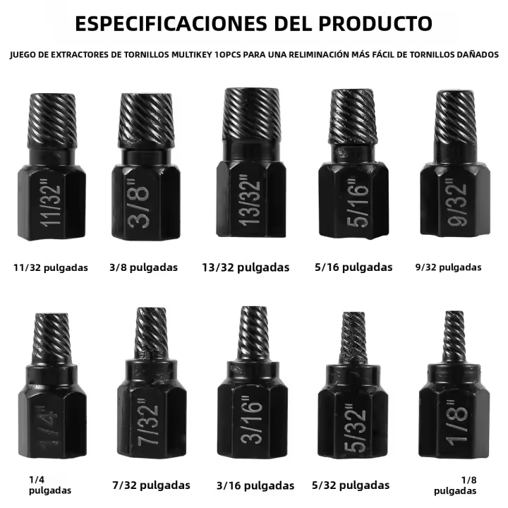 Kit De Extraedor De Tornillos Dañados 17Pcs Con Cabeza Hexagonal Herramienta Para Retirar Tornillos Y Ejes Metálicos Uso Doméstico - 1