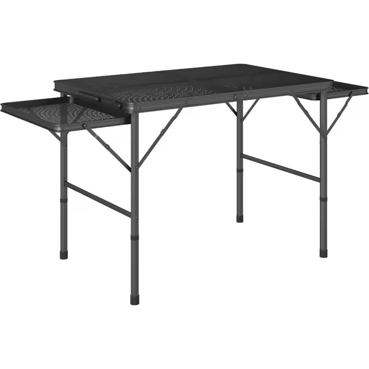 Mesa Plegable Camping de Aluminio 137x62x67 cm con Laterales Abatibles y Altura Ajustable Mesa Plegable Portátil Ligera con Encimera Metálica de Rejilla para Acampar Senderismo Playa Negro - 1