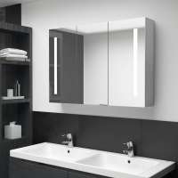 vidaXL Mueble de baño con espejo LED color 89x14x62 cm en color Roble/Blanco brillo/Gris hormigón y más | almacenamiento funcional diseño moderno para baño dormitorio sala - details 2