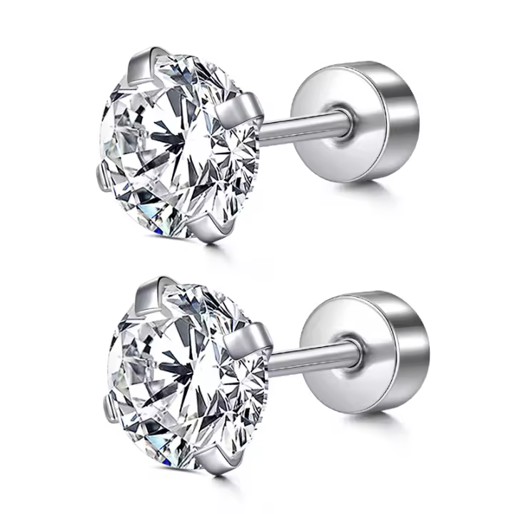 Pendientes De Estilo Clásico Para Mujer Y Hombre Con Zirconia Brillante Y Cuentas Redondas Acero Inoxidable 16G 3-8mm - 1