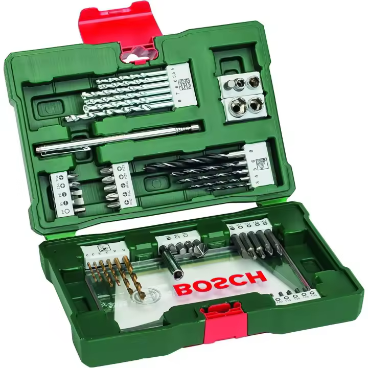 Bosch Maletín de 48 V-Line unidades para taladrar y atornillar (con barra imantada, para madera, piedra y metal, Accesorios herramientas de perforación y atornillado) - 1