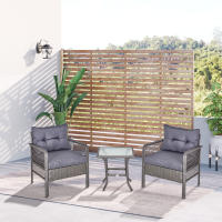 Outsunny Conjunto de Muebles de Ratán 3 Piezas de Jardín con 2 Sillones 65x66x75 cm y Mesa de Vidrio Templado 50x50x50 cm con Cojines Acolchados para Terraza Patio Exterior Gris - details 1