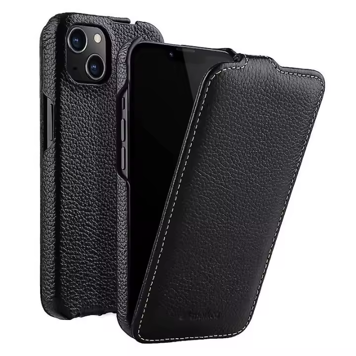 Para El iPhone 14 Cuero genuino de la Vaca + PC Conchas vertical Flip Litchi Textura Protección teléfono cubierta - 1
