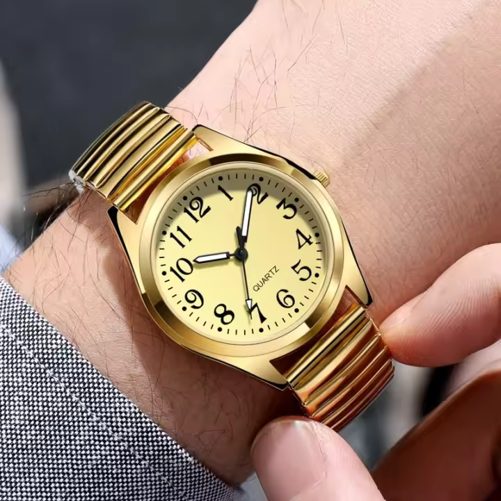 Reloj De Pulsera Cuarzo Digital Grande Para Hombres Y Mujeres Estilo Clásico Con Correa Elástica De Primavera Regalo Para Padre Y Madre - 1