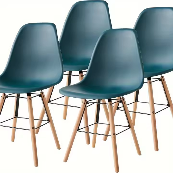 Conjunto de 4 sillas de comedor modernas, silla de salón con patas de madera, asiento de plástico, estructura de metal, capacidad de carga de 250 libras, silla de recepción para sala de reuniones, salón, sala de estar, comedor - 1