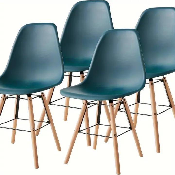 Conjunto de 4 sillas de comedor modernas, silla de salón con patas de madera, asiento de plástico, estructura de metal, capacidad de carga de 250 libras, silla de recepción para sala de reuniones, salón, sala de estar, comedor - 1
