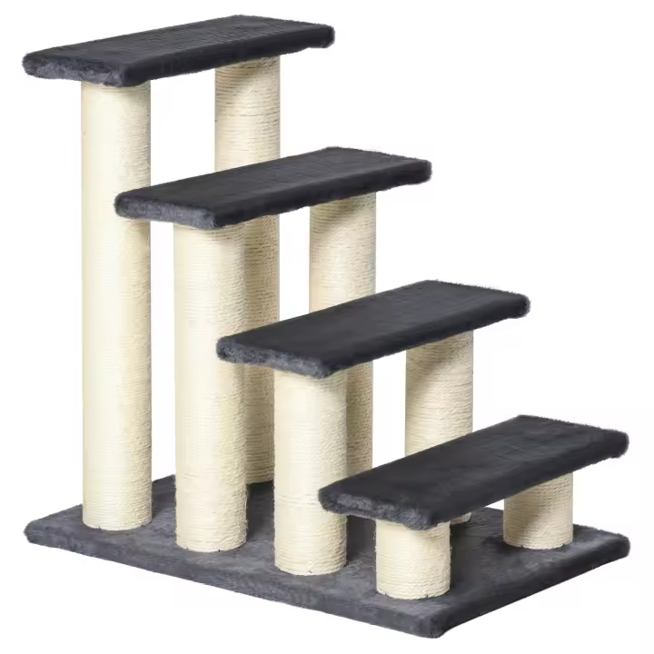 PawHut Escalera para Mascotas 60x42x61 cm Escalera para Gatos Perros Mayores Enfermos Pequeños Cubierta Suave de Peluche Rascador de Sisal Estable 4 Pasos Gris - 1