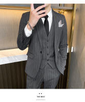 Traje De Tres Piezas Para Hombre (blazer+ Chaleco + Pantalones) Estilo Casual Elegante Con Rayas Adaptado a Todas Las Estaciones Vestimenta Adecuada Para Bodas Y Negocios - details 2