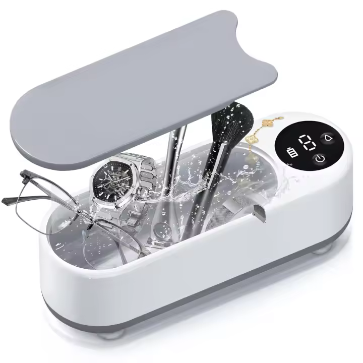 BIT Limpiadores ultrasónicos, limpiador ultrasónico profesional de joyas con luz azul, limpiador portátil para salón de manicura, gafas, relojes, anillos - 1