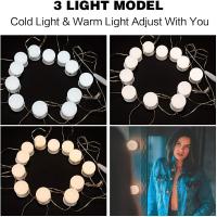 Luz de espejo, kit de 12 bombillas Hollywood LED regulables para espejo de baño, 3 colores, 10 niveles de brillo y adaptador (espejo no incluido). - details 0