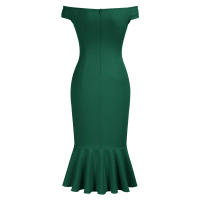 Vestido Elegante Para Mujer De Encaje Con Volante Y Cintura Ajustada Vestido De Fiesta Con Hombros Descubiertos Y Abertura En La Pierna Vestido Clásico De Cintura Alta Y Acolchado - details 19
