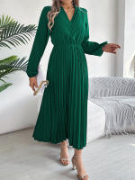 Vestido Largo De Mujer Elegante Con Tres V-Neck Y Cintura Ajustada Estilo Europeo Y Americano Para Otoño E Invierno - details 2