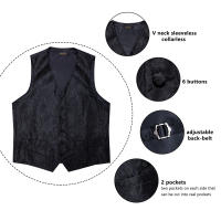 Chaleco Formal Para Hombre Negro Con Paisley Cuello Con Corbata Lazo Handkerchief Cufflinks Para Boda Prom Tuxedo Vestido De Noche - details 7