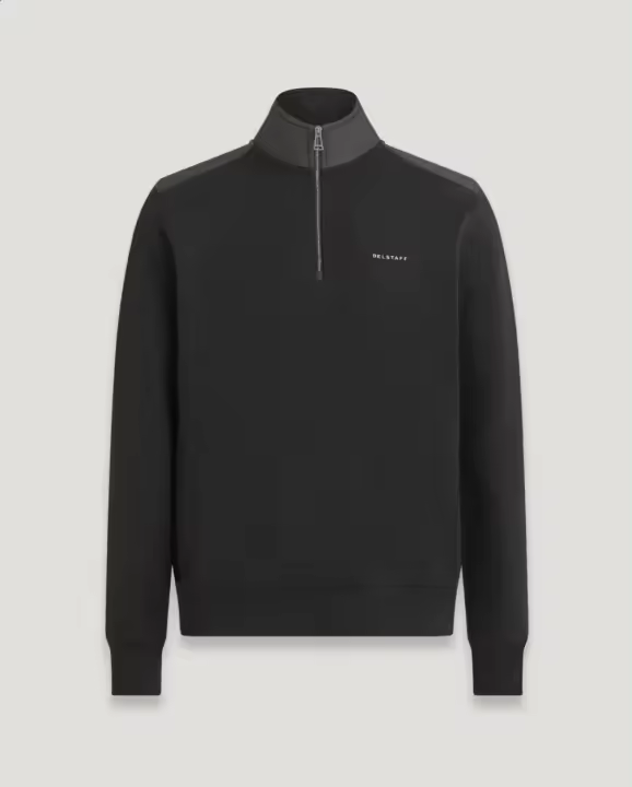 BELSATFF Sudadera cuello media cremallera color negro con logo en pecho pequeño. Refuerzo nylon cuello y hombros al tono - 1