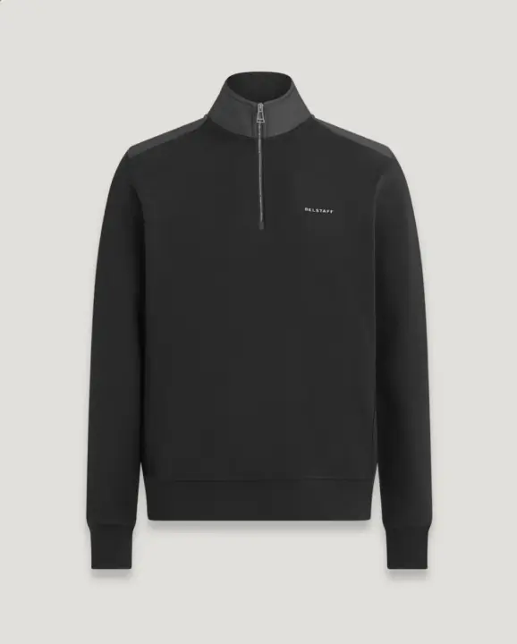 BELSATFF Sudadera cuello media cremallera color negro con logo en pecho pequeño. Refuerzo nylon cuello y hombros al tono - 1