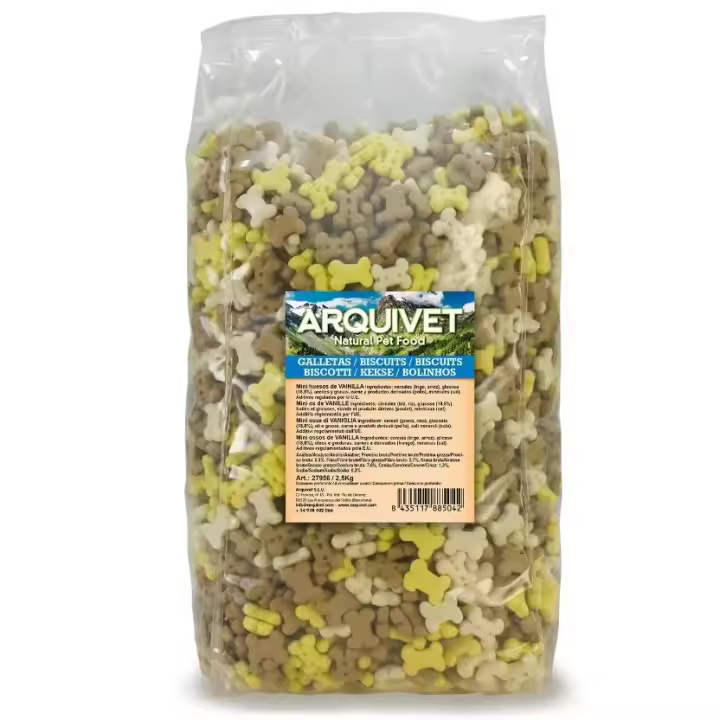 Arquivet, Biscuits, Galletas para perros, Snacks para perros, Mini huesos de vainilla, Premios, chuches y golosinas, Alimento complementario perros, 2,5 kg - 1